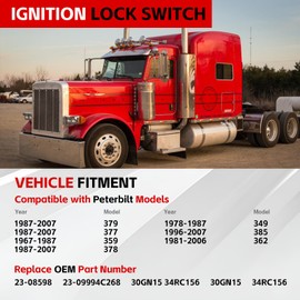 Ignition Switch Assembly Kit with 4 Door Lock Cylinder & 4 Key Compatible with Peterbilt 379 377 359 378 349 385 362 Truck Replace# 23-08598, 23-09994C268, 30GN15 34RC156