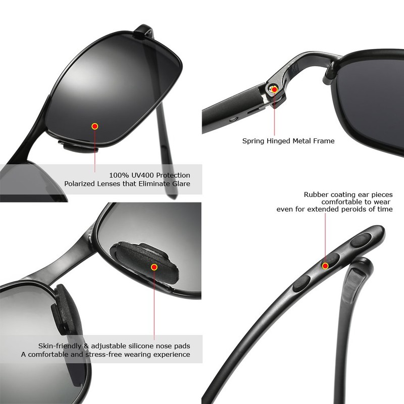 ZHILE Rectangular Polarized Sunglasses Al-Mg Alloy Temple Spring Hinge UV400