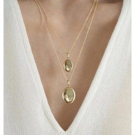 Minimalist 14k Gold Plated Oval Locket Gift Set, 2 Necklaces, 18" and 20" - Beautiful Layered Individual Lockets, or Best Friends, Mommy and Me, Sister Necklaces
