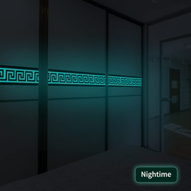 funlife Greece Pattern Peel and Stick Wall Border Stickers, Self Adhesive Skirting Wall Waist Line Decal for Bathroom Wall Vanity Mirror, 78.74"X3.93" Glowing Blue 1 Roll