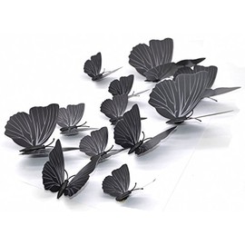 24pcs 3D Wall Stickers Butterfly Removable Decal for Home and Room Decoration Black