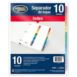 Wilson Jones P1347 Separadores de Carpeta Numerados, colores Brillantes, 10 Piezas