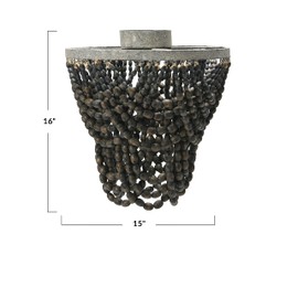 Creative Co-Op 2-Tier Draped Wood Bead Semi-Flush Mount Ceiling Light