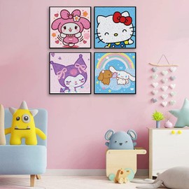 YSUNETER Diamond Painting Kits for Kids Beginner - 4 Pack DIY 5D Full Drill Diamond Art Kits for Children, Cute Animals Round Crystal Rhinestone Gem Art Crafts Home Wall Art Decor 5.9 x 5.9 Inches