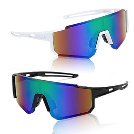 JazRvr Schnelle Brille Damen, Schnelle Brille Herren, 2 Stück Sportbrille mit UV-Schutz, Fahrradbrille für Radfahren, Laufen, Skifahren, Rave und Outdoor-Aktivitäten, Schwarz und Weiß, 147mm x 52mm