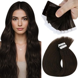 Sunny Hair Tape in Hair Extensions Human Hair Invisible Tape in Hair Extensions 10Pcs Tape in Extensions Real Human Hair Straight Hair Extensions for Women 12 inch Darkest Brown Color