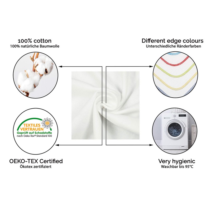 Zollner Set of 10 Flannel Face Cloths 100% Cotton 25