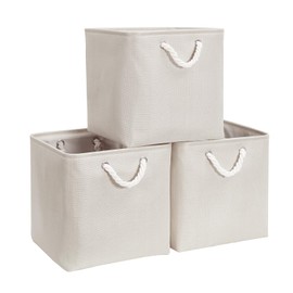 Mangata Cube Storage Boxes 25x25x25cm, Fabric Storage Basket for Cupboards, Shelves, Closet, Light Khaki（10 x 10 inch, 3 Pack）