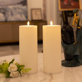 Yongmao 10" x 4" Waterproof Outdoor Flameless Candles Battery Operated LED Flickering Tall Pillar Candles with Remote and Timer for Indoor Outdoor Lanterns, Long Lasting, White Set of 2