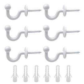 HSIXHAF 6 pieces curtain tieback hooks curtain holder wall metal white U-shaped end curtain holdback wall hooks ball end tieback hooks for curtains home decoration, including mounting sleeve