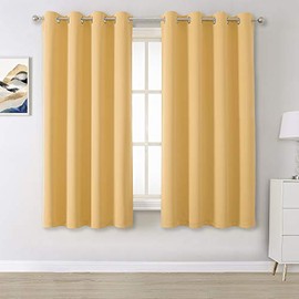 DUALIFE Cortinas opacas amarillas sólidas para recámara de 54 pulgadas de largo, cortinas cortas para oscurecer la habitación, paneles de cortina con aislamiento térmico con ojales, 52W x 54L, 2