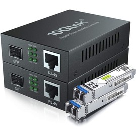 10Gtek 2 Pack Gigabit Optical Media Converter Single Mode Dual LC Fiber with 1.25Gb/s SFP Module to 10/100/1000Base-Tx 1000Base-LX SFP (1310nm, 20km)