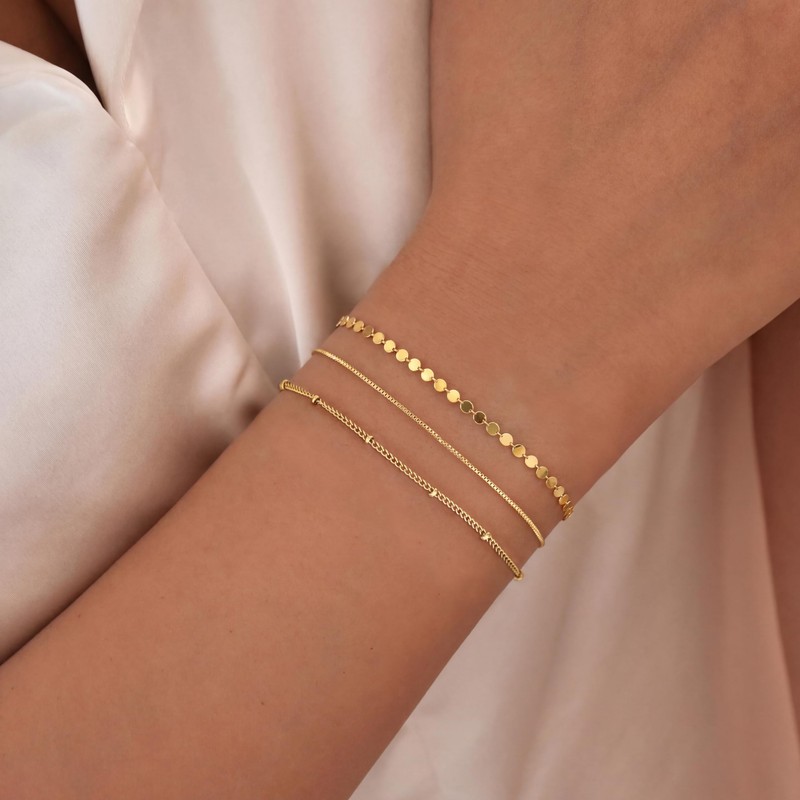 NECOCY Dainty Gold Bracelets for Women 14K Real Gold Plated
