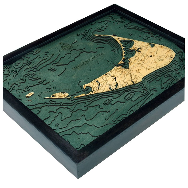 Nantucket, Massachusetts 3-D Nautical Wood Chart, 16" x 20