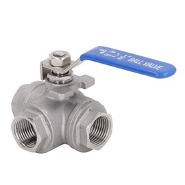 3 Way Ball Valve 1/2in DN15 304 Stainless Steel Female Thread L Type Manual Drive for Water Oil Gas