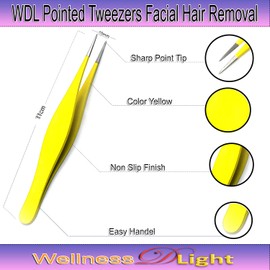 Tweezers for Ingrown Hair - Precision Sharp Needle Nose Pointed Tweezers for Splinters, Ticks & Glass Removal - Best for Eyebrow Hair, Facial Hair Removal (2 pack pointed, Yellow)