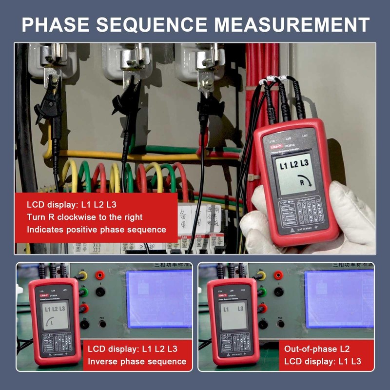 UNI-T 3-Phase Sequence Tester Rotation Meter, AC Phase Sequence Indicator