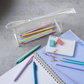 Soul Projekt White Clear Pencil Case, Makeup Travel Bag, Portable PVC Pouch Organizer for Students, Exam, School Supplies Stocking Filler Kids, Girls Gifts for Women, Cosmetic Toiletry Bag