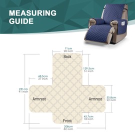 Ruaozz 100% Waterproof Recliner Chair Cover Non-Slip Reclining Cover for Recliner Chair Washable Chair Seat Cover with Elastic Straps for Kids, Dogs, Pets(Ocean Blue, 1 Seater-Large 28'')