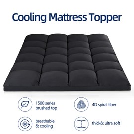 Mattress Topper Twin XL for Back Pain, Extra Thick Mattress Pad Cover, Plush Pillow Top, Deep Elastic Pocket, Black