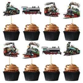 24PCS Train Cupcake Toppers Retro Train Locomotiv Birthday Party Supplies for Retro Train Party Baby Shower Kids Children Decorations Train Transportation Decorations br