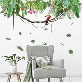 Runtoo Palm Leaves Wall Art Stickers Jungle Green Plant Leaf Wall Decals for Living Room Bedroom Nursery