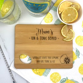 eBuyGB Engraved Wooden Mum's Gin & Tonic Board, Bamboo Chopping Board, Mothers Day, Birthday Gift, Lemon & Lime Cutting Board, Brown