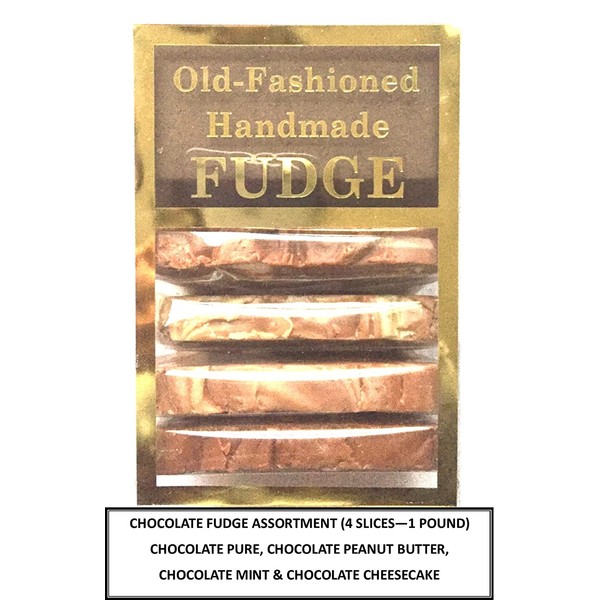 Old Fashioned Handmade Smooth Creamy Fudge - Chocolate Fudge Assortment Box (4 Slices - 1 Pound)