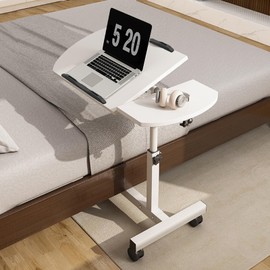ILWorkTLs Angle & Height Adjustable Rolling Table Desk,Laptop Notebook Stand Tiltable Tabletop Desk for Home,Office,White