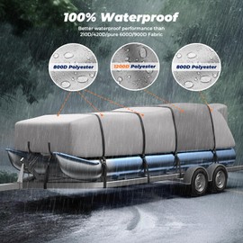 RVMasking 1200D Partial Reinforced Waterproof Marine Grade Pontoon Boat Cover with Motor Cover for Length: 21’-24’, Beam Width up to 102”, Gray