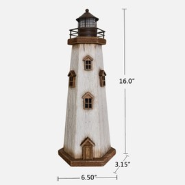 Morning View Wooden Lighthouse Decoration Nautical Decor Wood Lighted Lighthouse Ornament Decorative Lighthouse Tabletop Beach Decorations Coastal Decor Ocean Sea Home Decor Beach House Decor (16" H)
