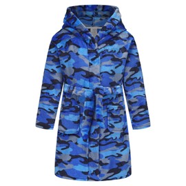 Fraprasty Boys Robe Kids Fleece Robe Hooded Soft Warm Bathrobes Pajamas Sleepwear for Children Toddler Girls Blue Camo 6-8 Years
