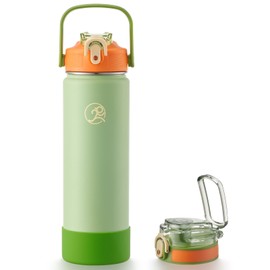 GOSWAG Insulated Water Bottle Stainless Steel 24 oz, Sports Water Bottles with 2 Lids (with Straw/No Straw) Handle and Silicone Boot for School, Travel, Thermos with Double-Wall Vacuum Insulation