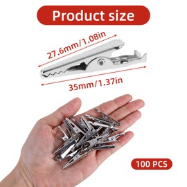 100PCS 35mm Metal Alligator Clip, Spring Clamps, Metal Hanger Crocodile Clips, Small Alligator Test Line Silver Tone Crocodile Clips for Electrical Testing, Crafts, DIY Project (Silver)
