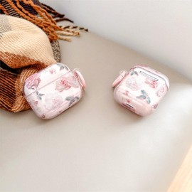 Hidysfas Compatible with AirPods Pro Case Soft Flowers Case with Cleaner Kit Keychain Elegant Floral Cover for Girls Woman Airpods Pro 2nd/1st Generation-Pink