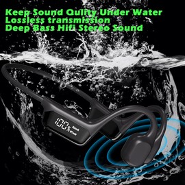 IHAO Swimming Headphones True Bone Conduction Open Ear Headset MP3 Player Built-in 32G Memory IP68 Underwater Waterproof Stereo Bluetooth Earphone for Driving Bicycling Running Skiing-S10 Polish Black