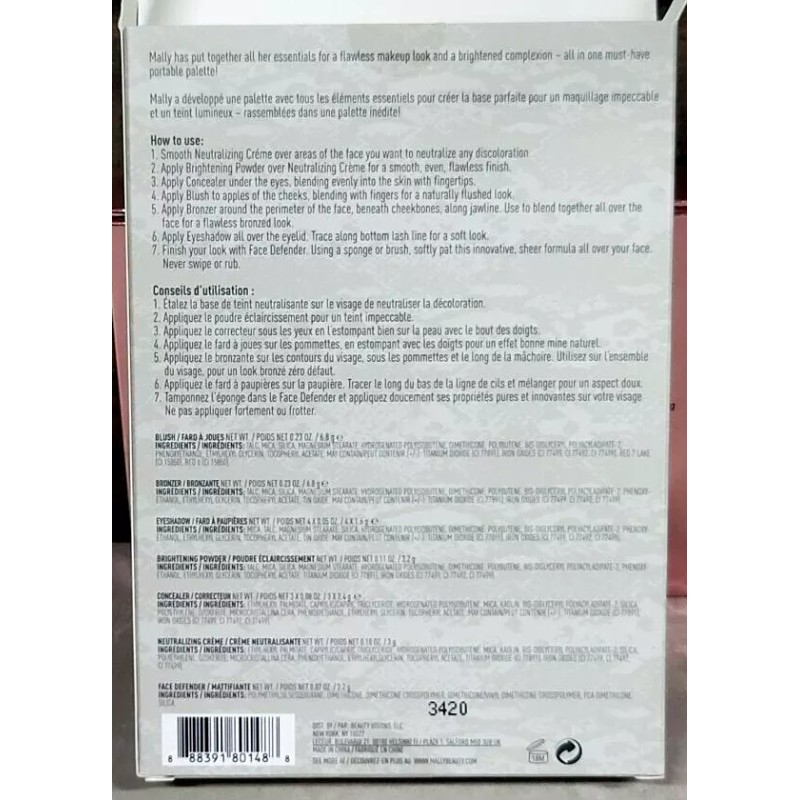 Mally's Book palette face defender concealer blush bronzer brightening powder