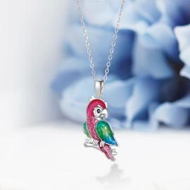 qielizhu Parrot Necklace 925 Sterling Silver Parrot Necklace for Women Parrot Robin Bird Jewelry Gift for Women