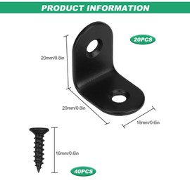 Angle L Brackets for Wood, 20 Pcs Corner Right Angle 90 Degree Brackets for Wood Furniture 20mm Small L Shaped Bracket Corner Brace with Screws
