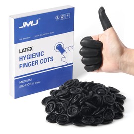 JMU Latex Finger Cots Medium, Disposable Finger Protectors, Anti-Static Fingertips Golves, Black (200 Pcs)