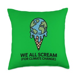 We All Scream For Climate Change Hot Ice Melting Cream Globe Throw Pillow