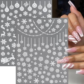 8 Pcs 3D Snowflake Nail Art Stickers Winter Christmas Nail Decals Self-Adhesive Snowmen Elk Lantern Sticker for Nails Cute White Snowflake Christmas Tree Nail Design DIY New Year Christmas Decoration