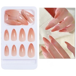 Press on Nails Medium Almond Orange Gradient Fake Nails Glossy Acrylic Nails Full Cover Glue on Nails False Nails for Women - 24Pcs