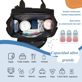 Mochila Pañalera Impermeable Gran Capacidad Para Bebés Negro
