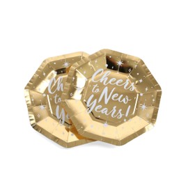 Sparkles Partyware New Years Eve Plates - Pack of 20 Gold Foil with Cheers to New Years Design - Fun Party Celebration Table Decoration