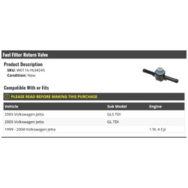 Fuel Filter Return Valve - Compatible with 1999-2005 Volkswagen Jetta 1.9L 4-Cylinder