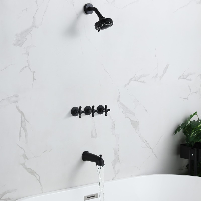 BEIYI 3 Handle Shower Faucet Set with Tub Spout Matte