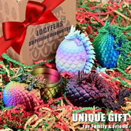 LOCYFENS 3D Printed Dragon Egg 4 Pack, 3D Printed Animals Fidget Toys Kid, Small 3D Printer Dinosaur Dino Eggs Toy Easter Gifts for Kids Boy Girls