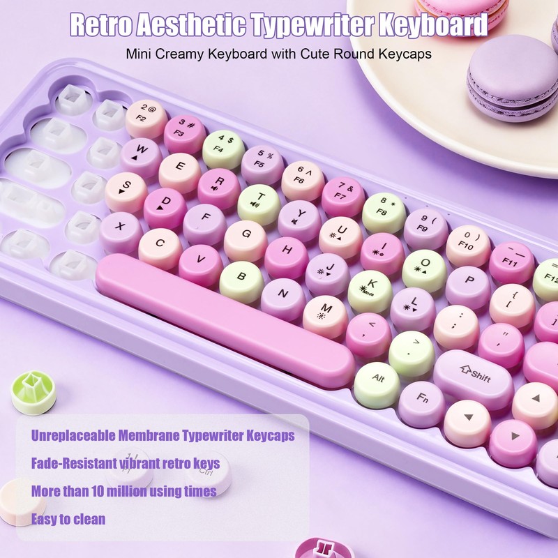 Wired RGB Creamy Typewriter Keyboard. 65 Percent Retro LED Membrance