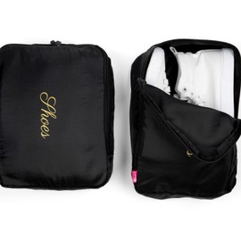 Miamica 2 Pc Travel Shoe Bag Packing Cube, Black, Shoes